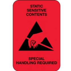 2x3 Static Sensitive Contents Fluorescent Red Labels